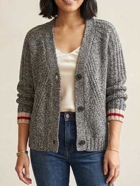 Roots Cabin Marled Gray Cable Knit Button-Front Cardigan Sweater Large